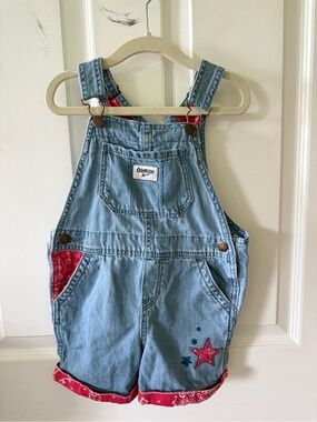 OshKosh B'gosh Light Blue Denim Shortall with Red Bandana Accents